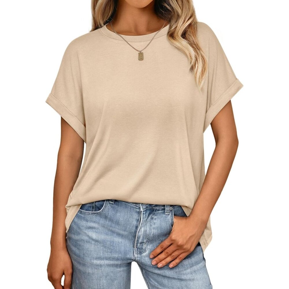 💫 Women Casual Trendy T Shirts Cream Summer Spring Clothes Vacation Fashion Top